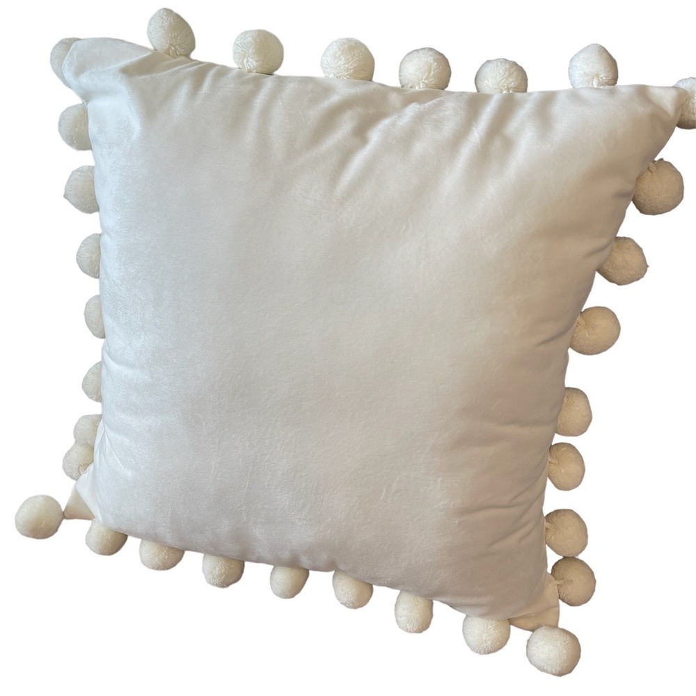 Beautiful large plush white soft pom pom pillow EUC - Picture 1 of 2